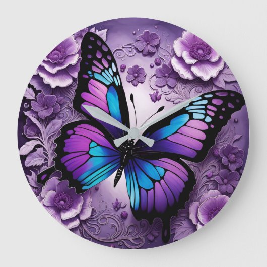 Lila Butterfly Große Wanduhr (Vorderseite)