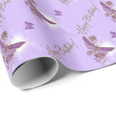 Lila Butterfly Happy Birthday Wrapping Paper Geschenkpapier (Rolleneckpunkt)