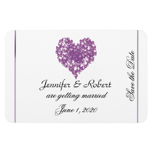 Lila Butterfly-Heart-Hochzeit Sichern Sie das Datu Magnet (Horizontal)