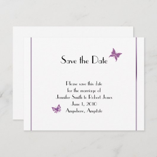 Lila Butterfly-Heart-Hochzeit Sichern Sie das Datu Save The Date (Vorne/Hinten)