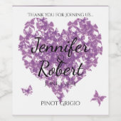 Lila Butterfly-Herzwinkernetikett Weinetikett (Einzelnes Label)