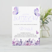 Lila Butterfly-Kinderdusche Einladungen (Stehend Vorderseite)