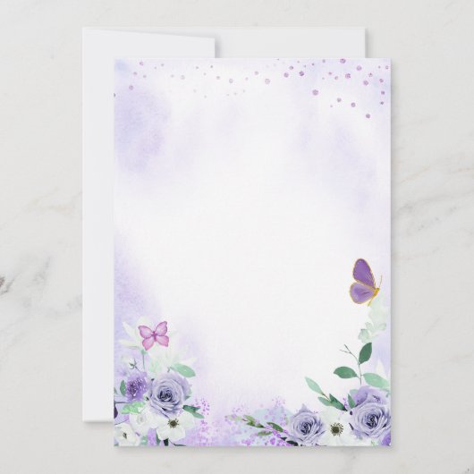 Lila Butterfly Kisses and Baby wünscht Einladung (Rückseite)