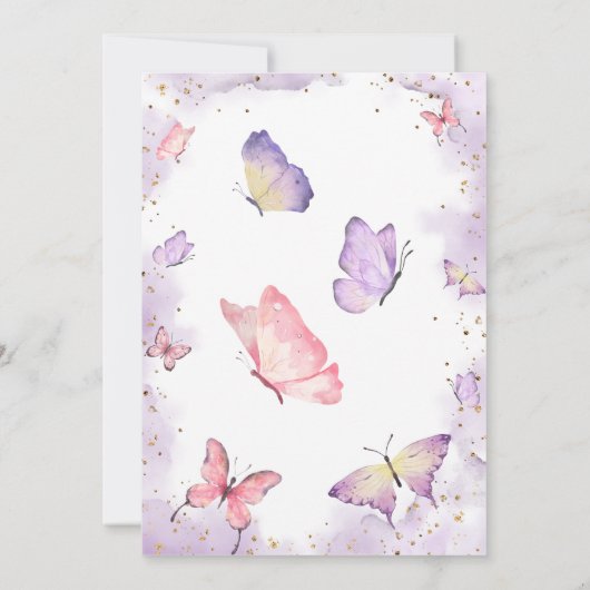 Lila Butterfly Kisses & Baby wünscht Baby Dusche Einladung (Rückseite)