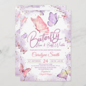 Lila Butterfly Kisses & Baby wünscht Baby Dusche Einladung (Vorne/Hinten)