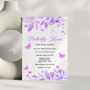 Lila Butterfly Kisses & Baby wünscht Baby Dusche Einladung