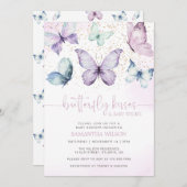 Lila Butterfly Kisses Girl Baby Shower Einladung (Vorne/Hinten)