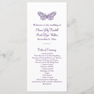 Lila Butterfly-Kisses-Hochzeitsprogramm Programm
