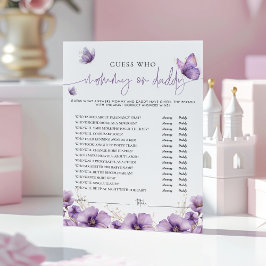 Lila Butterfly Mommy oder Daddy Baby Game Card Hinweiskarte