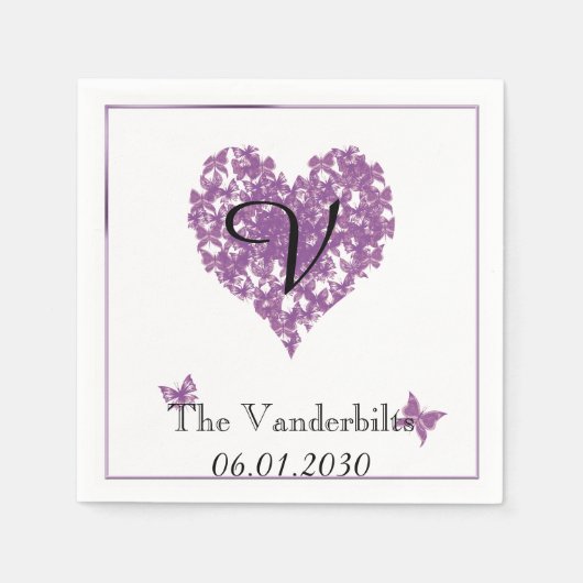 Lila Butterfly Monogram Wedkin Napkin Serviette (Vorderseite)