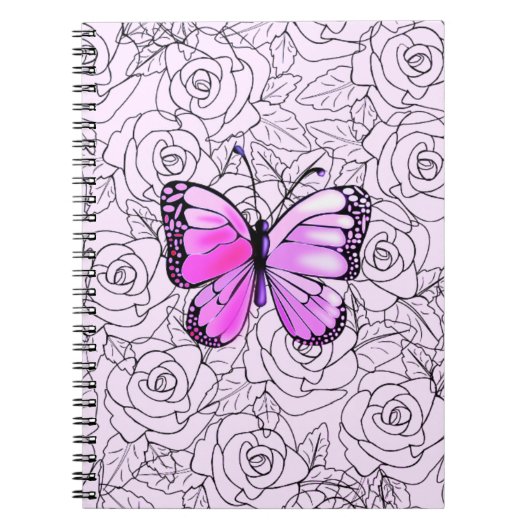 Lila Butterfly-Notebook mit Rose Notizblock (Vorderseite)