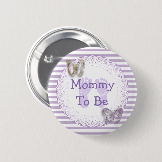 Lila Butterfly-Oma für Babydusche Button (Vorne & Hinten)