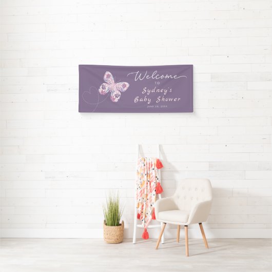 Lila Butterfly Personalisiert Babydusche Empfang Banner (Insitu)