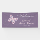 Lila Butterfly Personalisiert Babydusche Empfang Banner (Horizontal)