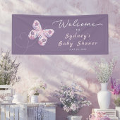 Lila Butterfly Personalisiert Babydusche Empfang Banner