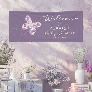 Lila Butterfly Personalisiert Babydusche Empfang Banner