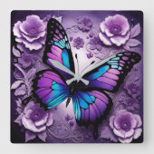 Lila Butterfly Quadratische Wanduhr (Vorderseite)