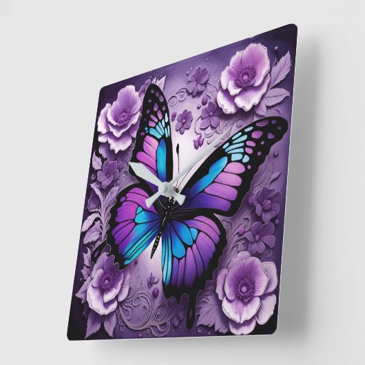 Lila Butterfly Quadratische Wanduhr (Winkel)