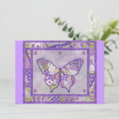 Lila Butterfly-Quilt-Einladung Einladung (Stehend Vorderseite)