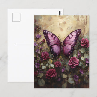 Lila Butterfly Rose Bush Malerei Postkarte