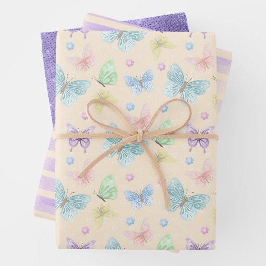 Lila Butterfly Stripe Metallic Geschenk Geschenkpapier Set (Beispiel)