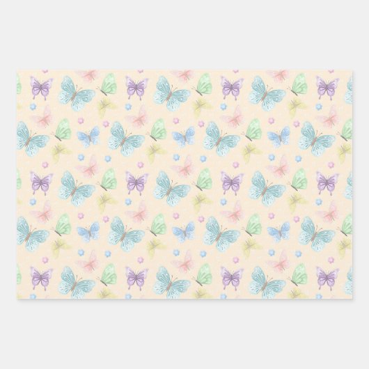 Lila Butterfly Stripe Metallic Geschenk Geschenkpapier Set (Vorderseite)