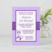 Lila Butterfly Striping Dots Geburtstagsparty Einladung (Stehend Vorderseite)