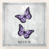 Lila Butterfly-Untersetzer aus Personalisiertem Gl Glasuntersetzer (Vorderseite)