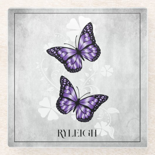 Lila Butterfly-Untersetzer aus Personalisiertem Gl Glasuntersetzer (Vorderseite)
