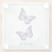 Lila Butterfly-Untersetzer aus Personalisiertem Gl Glasuntersetzer (Rückseite)