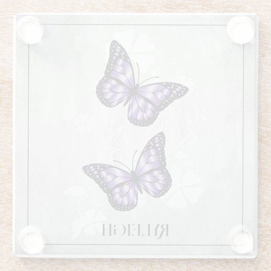 Lila Butterfly-Untersetzer aus Personalisiertem Gl Glasuntersetzer (Rückseite)
