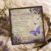 Lila Butterfly Vintag Square Einladung zur Hochzei