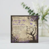 Lila Butterfly Vintage Hochzeit Einladung (Stehend Vorderseite)