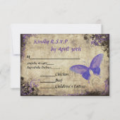 Lila Butterfly Vintage Hochzeit UAWG Einladung (Vorderseite)