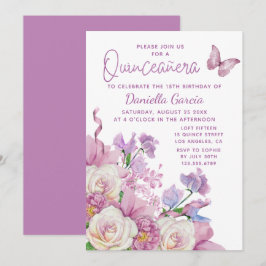 Lila Butterfly Wasserfarbe Quinceñera Einladung