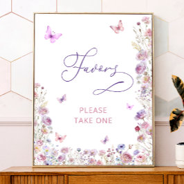 Lila Butterfly-Wildblumen Kinderduschfavoriten Poster