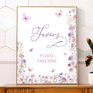Lila Butterfly-Wildblumen Kinderduschfavoriten Poster