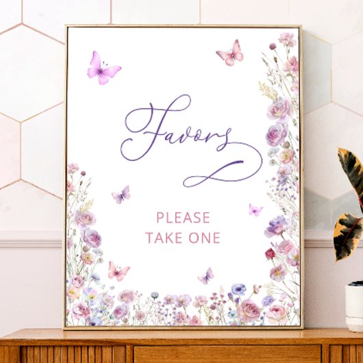 Lila Butterfly-Wildblumen Kinderduschfavoriten Poster