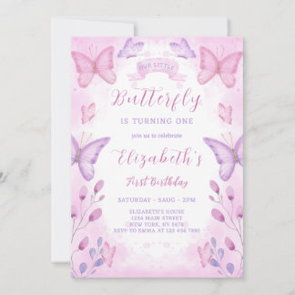 Lila Butterfly zum Geburtstag Einladung