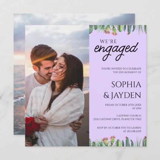 Lila Cactus Watercolor Garden Einladung (Vorne/Hinten)