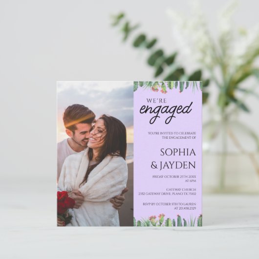 Lila Cactus Watercolor Garden Einladung (Stehend Vorderseite)