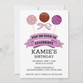 Lila Cake Pops Geburtstagsparty Einladung (Vorderseite)