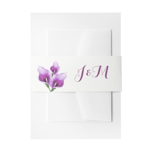 Lila Calla Lilien Monogram Floral Wedding Einladungsbanderole (Vorderseite Beispiel)