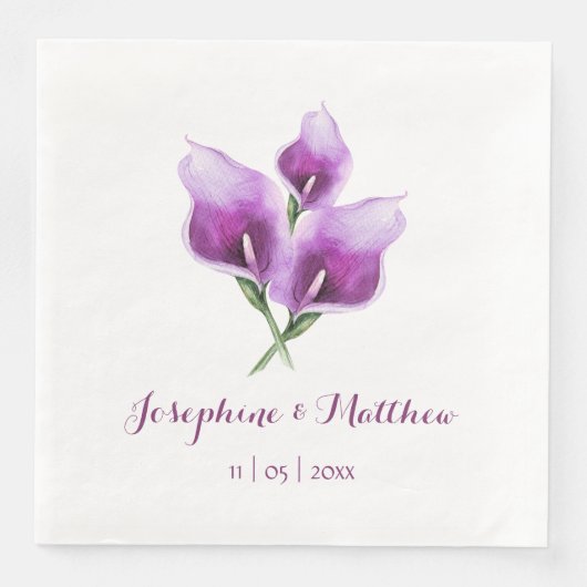 Lila Calla Lily Floral Wedding Napkins Serviette (Vorderseite)