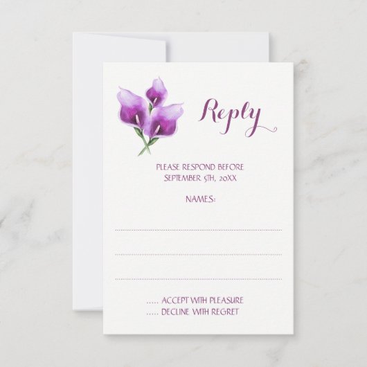 Lila Calla Lily Monogram Wedding Reply Cards RSVP Karte (Vorderseite)