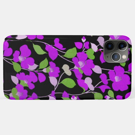 LILA CAMELLIAS, WEISSE GRÜNE BLÄTTER BLACK floral Case-Mate iPhone Hülle (Rückseite (Horizontal))