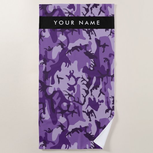 Lila Camouflage Ihr Name personalisieren Strandtuch (Vorderseite)