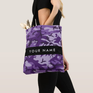 Lila Camouflage Ihr Name personalisieren Tasche