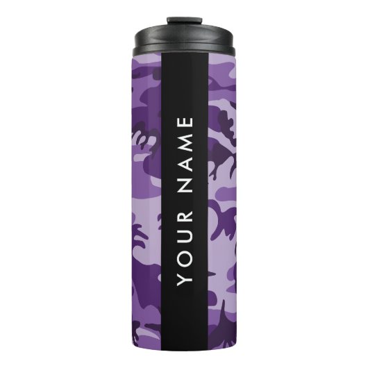 Lila Camouflage Ihr Name personalisieren Thermosbecher (Vorderseite)