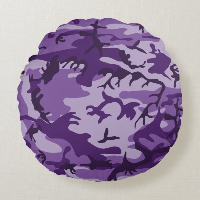 Lila Camouflage, Militär, Armee Rundes Kissen (Vorderseite)